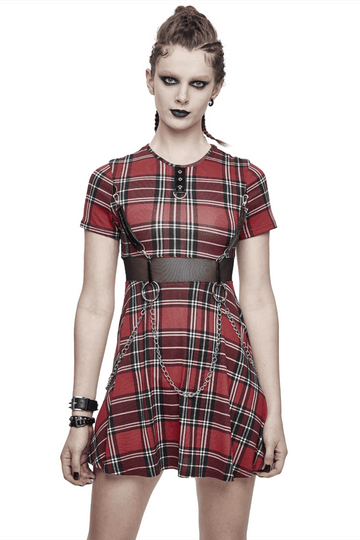 Punk-Styled Red Plaid Short Dress for Fashion Flair